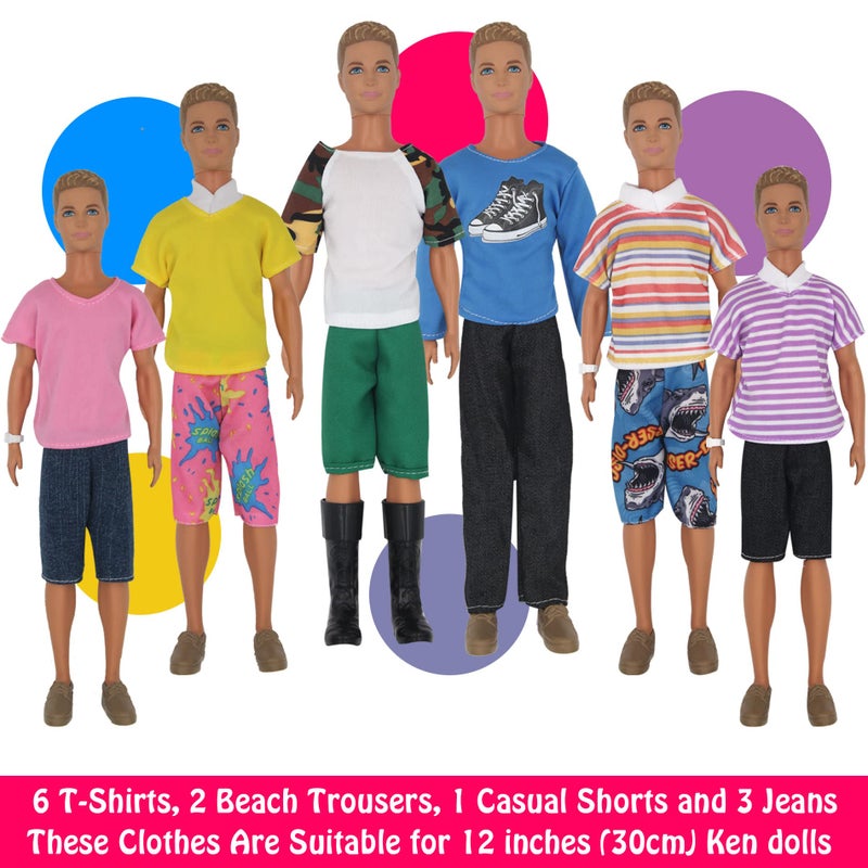ZTWEDEN 32Pcs Doll Clothes and Accessories for 12 Inch Boy Dolls Include 20 Different Wear Clothes Shirt Jeans Beach Shorts 4 Pairs of Shoes  Glasses  Earphones for 12'' Boy Doll - Image 3